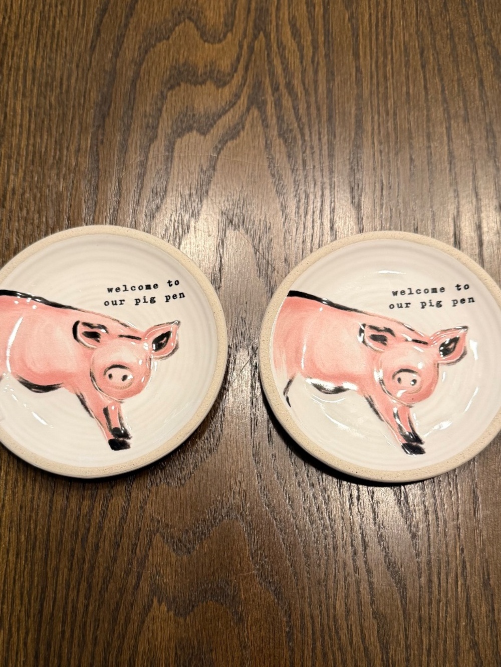 NWOT - Mud Pie Ceramic Pig Mini Plates / Drink Coasters (Set of 2)